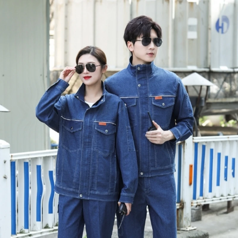 Labor Protection Autumn and Winter Men's Double-layer Thick Welders' Cotton Anti-ironing Elastic Denim Overalls Working Suit