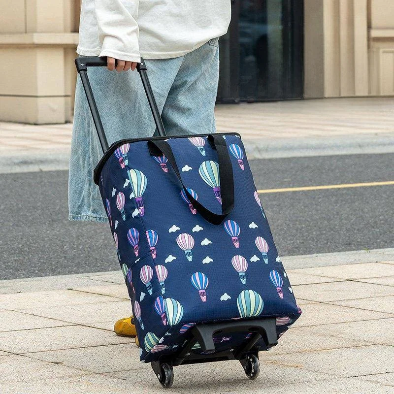 Portable Folding Stainless Steel Shopping Cart Lightweight Insulated Vegetable Buying Car Home Essential Push Cart