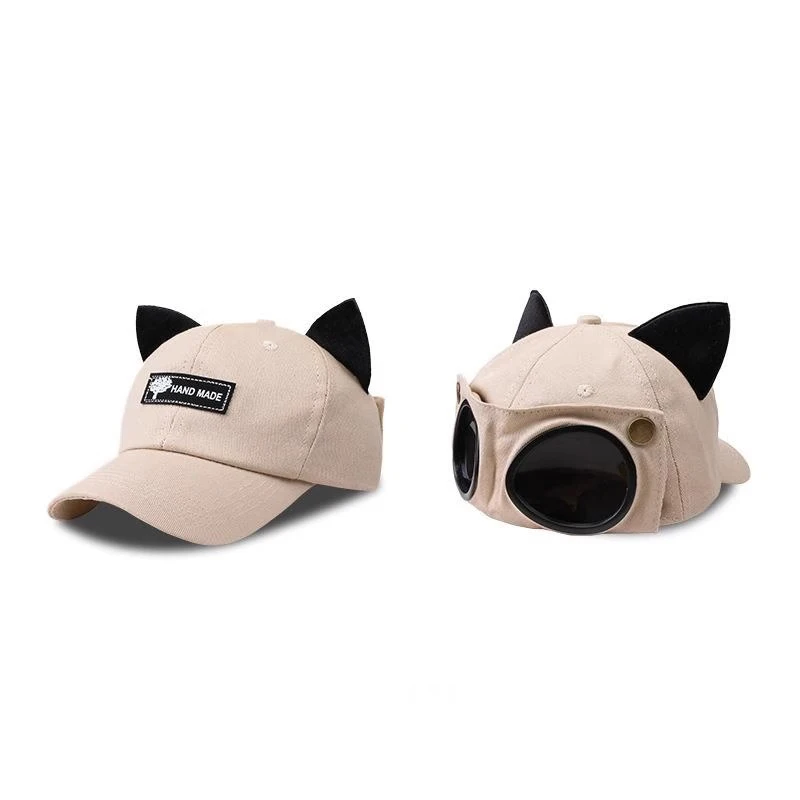 Baseball cap pilot glasses cap cute Cat's ears Steamed cat-ear shaped bread big head circumference anti sun visor cos ca