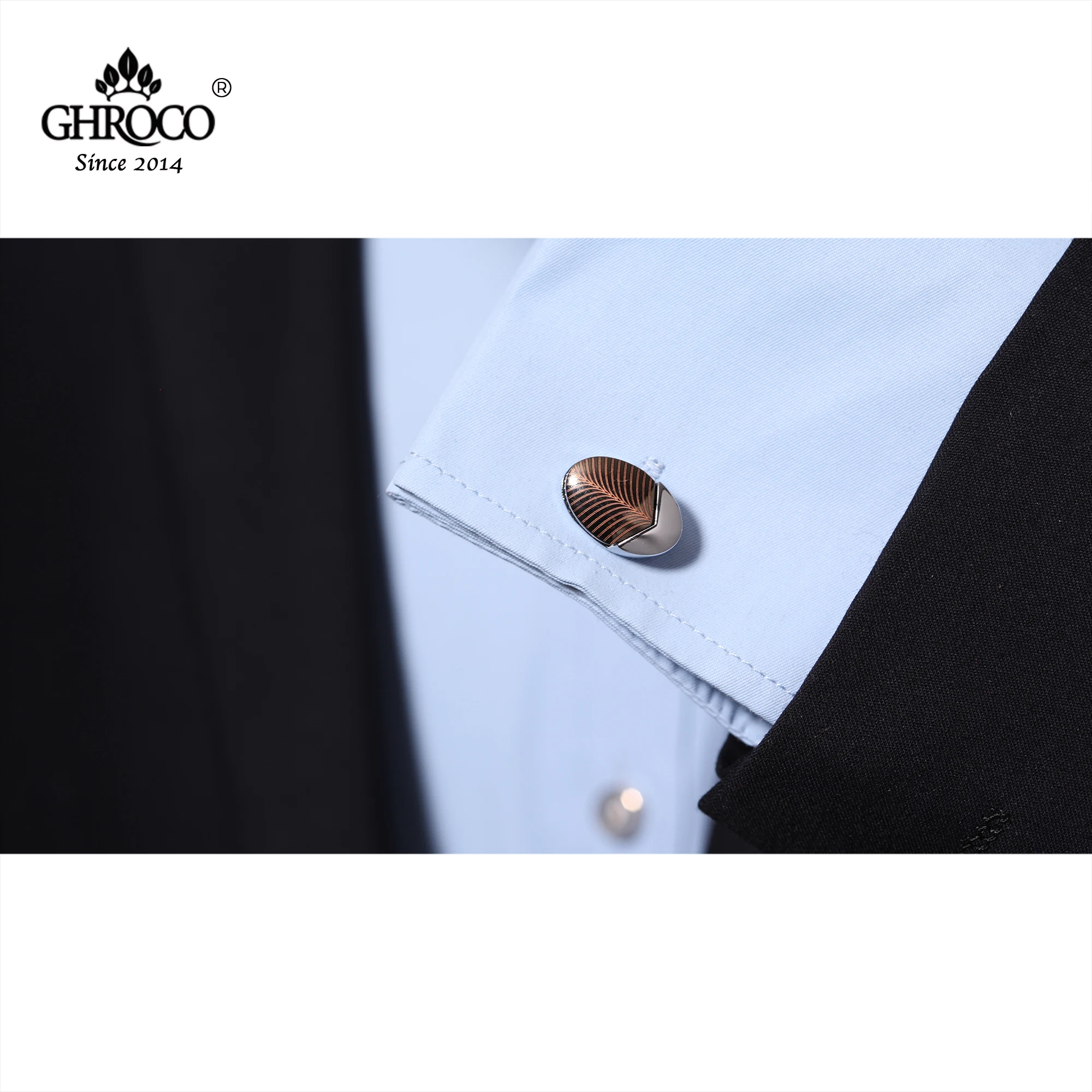 GHROCO عالية الجودة رائعة سطح الليزر الطباعة القهوة اللون قميص أزرار أكمام موضة فاخرة هدية رجال الأعمال النساء