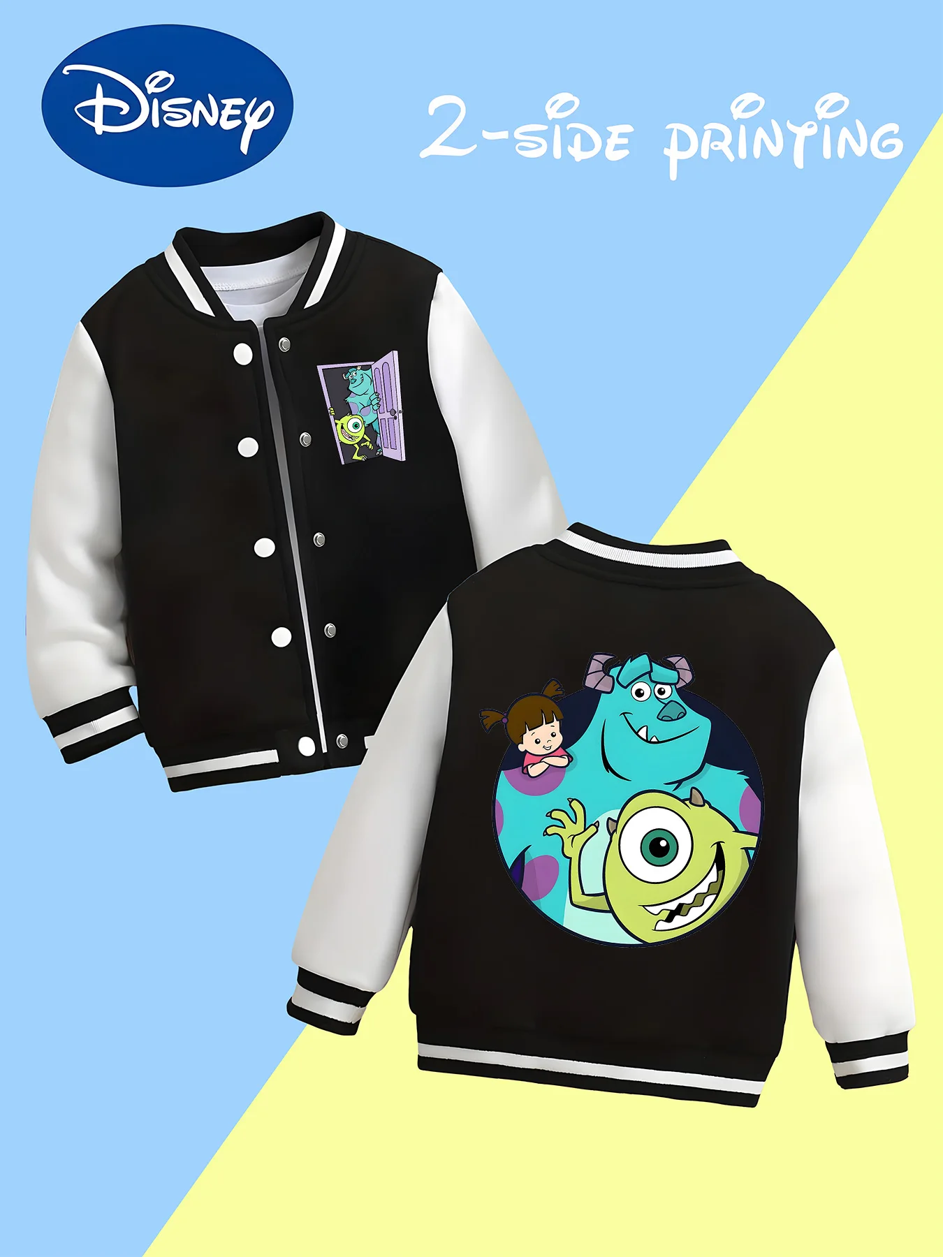 

MINISO Disney Monsters University Cute Kids Baseball Boys Jacket - Double-sided cute character print, perfect for everyday wear