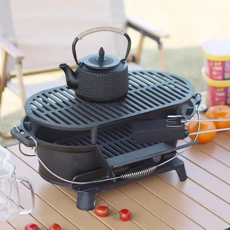 Cast Iron Grill Uncoated with Grill Mesh Carbon Grill Thickened Household Outdoor Team Building Sieve Tea Home Edition