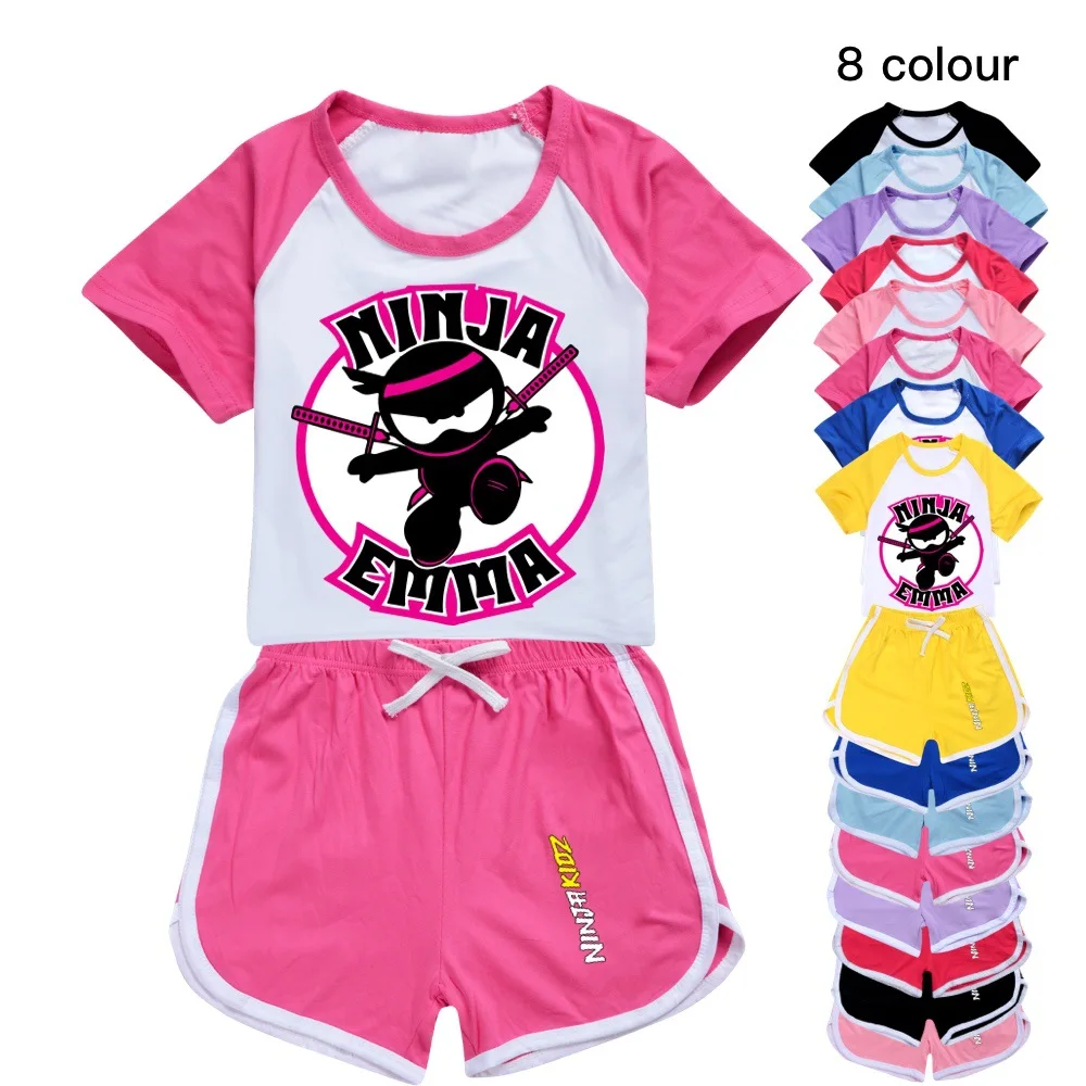 

NINJA KIDZ 100-170CM New T-shirt+Shorts Casual Sports Suit Kids Boutique Clothing Wholesale Baby Girl Sleepwear Boys Tracksuits