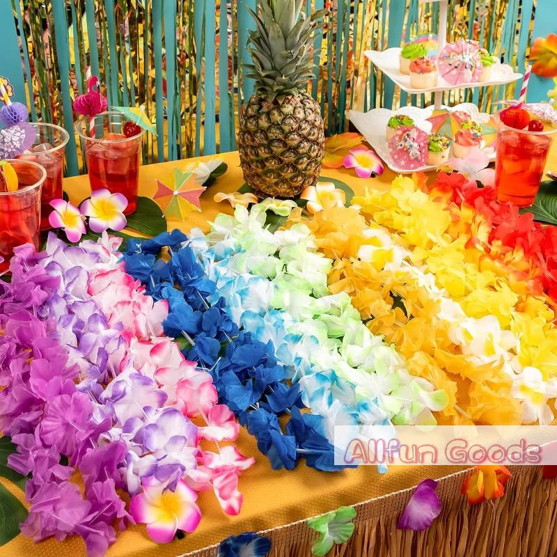 [TG835]10Pcs Hawaiian Flower Necklace Artificial Garland Hawaii Beach Party Decoration Fancy Dress Luau Wedding Birthday Cosplay