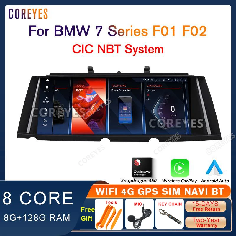 

COREYES 10.25 Inch Car Radio For BMW 7 Series F01 F02 CIC NBT CarPlay Multimedia Stereo Player GPS Navi Auto BT Snapdragon 450