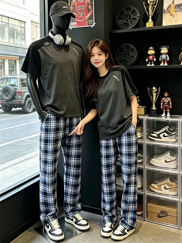 Cleanfit Blue Plaid Slimming Pants Men Women Summer Thin American Style Knife  Casual Straight Leg Micro Flared Trousers