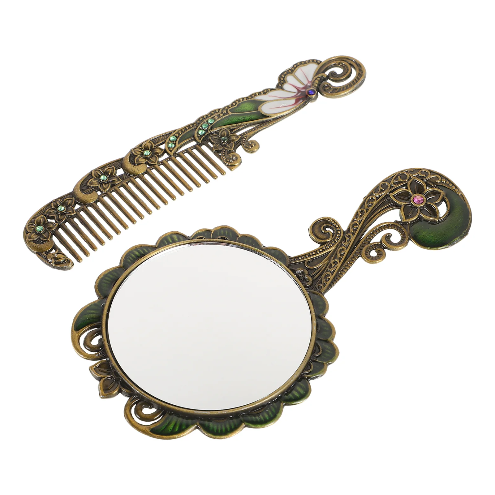 

Retro Handheld Mirror Vintage Metal Compact Vanity Table with Handle Mirrors Decorative Makeup