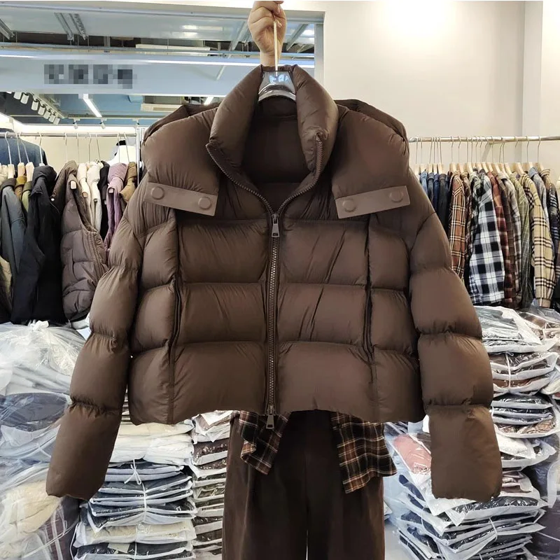 Faionable ort feminino para baixo Jaet cor café 90% branco du para baixo Thi outerwear commute sle gola de botão único