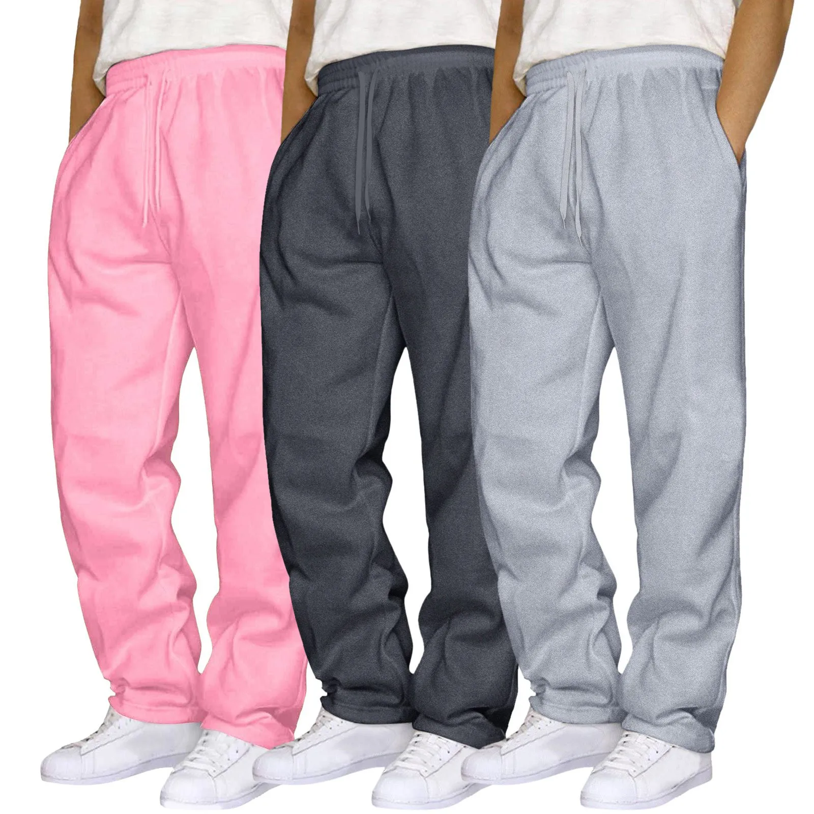 3 pc/set masculino cor sólida hip hop calças casuais jogging sweatpants atlético streetwear esportes de fitness calças masculinas