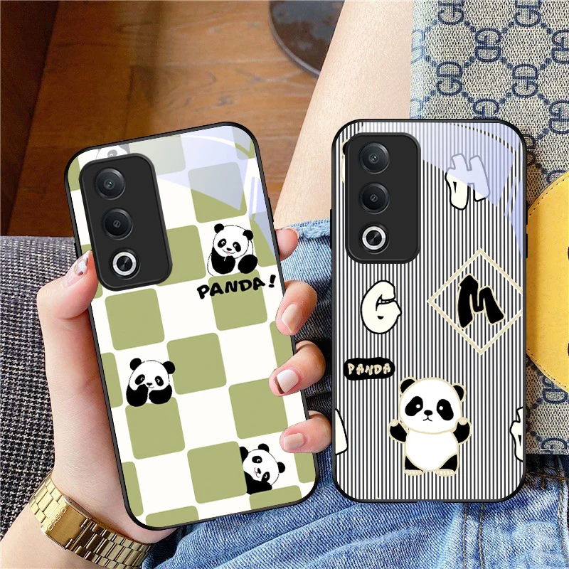 

Cute little panda For Oppo A60 40 79 80 74 5G 17 78 54S 98 72 96 73 58 38 AX7 12 Reno 5 Lite 4Z Nord N200 Black glass phone case