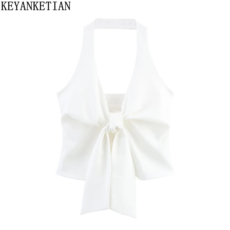 

KEYANKETIAN Summer New Women's Bow Decoration Hanging Neck, Backless Camisole Vest, Women's Top