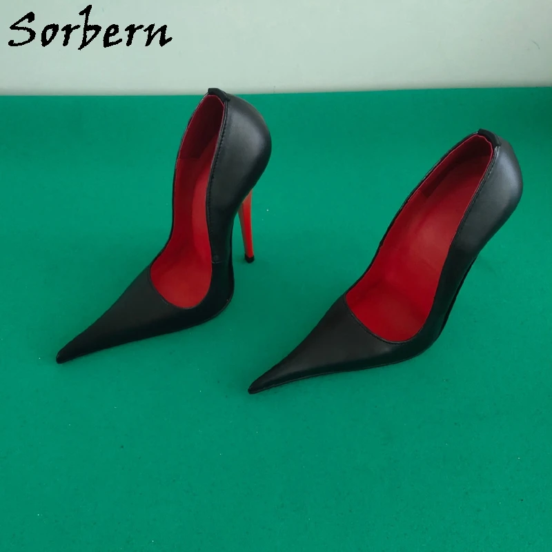 Sorbern 16Cm High Heel Stilettos Women Pump Shoes Real Leather Black Red Heels Pointed Toe Slip On Shoes Custom Colors