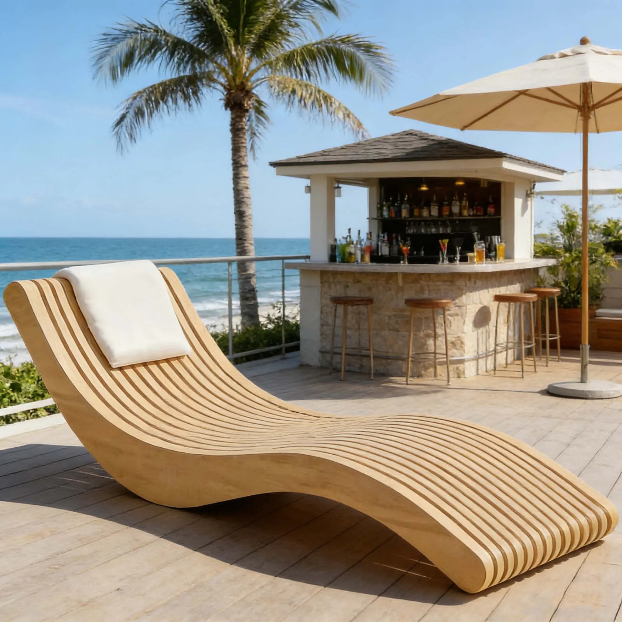 

Modern Parametric Solid Wood Sun Lounge Chair Durable Chaise Lounge for Swimming Resort Poolside Patio Garden Outdoor Furniture