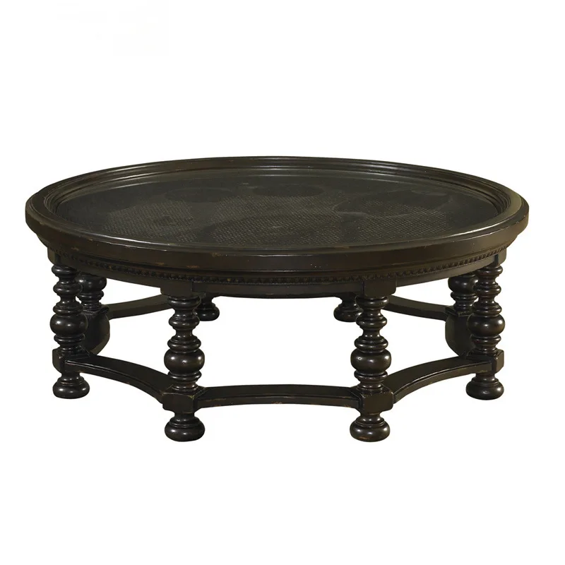 

American country solid wood round small apartment living room coffee table French retro home storage coffee table tea table blac
