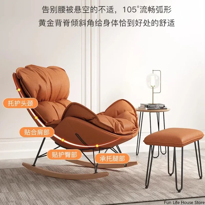 Comfortable Lazy Rocking Chair, Reclining Single Sofa Chair, Adult Living Room Balcony Leisure with Footstool Recliner Furniture