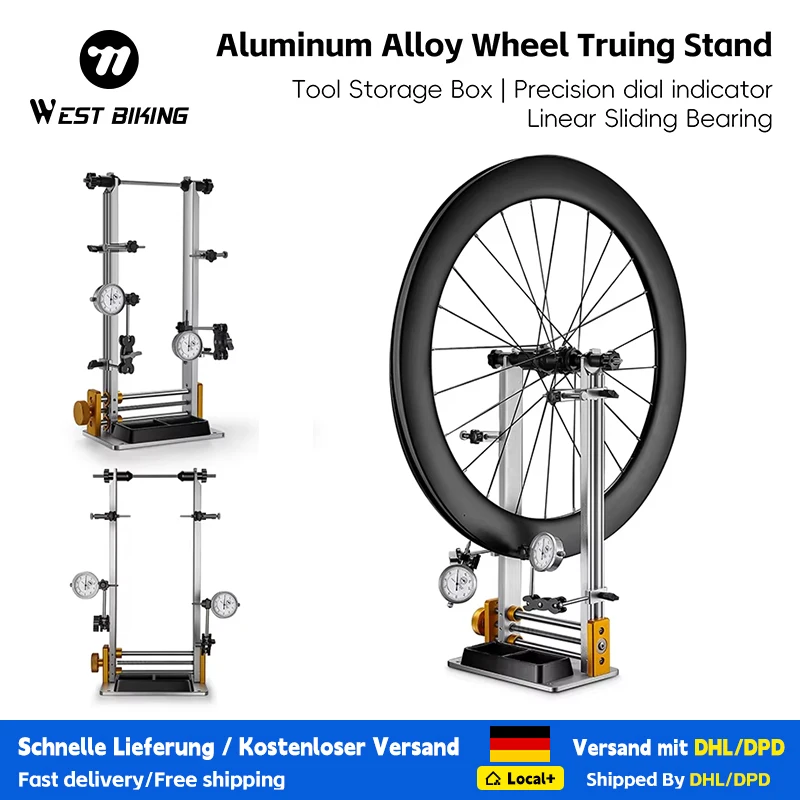 Supporto per Centratura Ruote Bici WEST BIKING con Indicatore a Quadrante, Strumento Professionale per Riparazione Ruote Bici da Strada e MTB