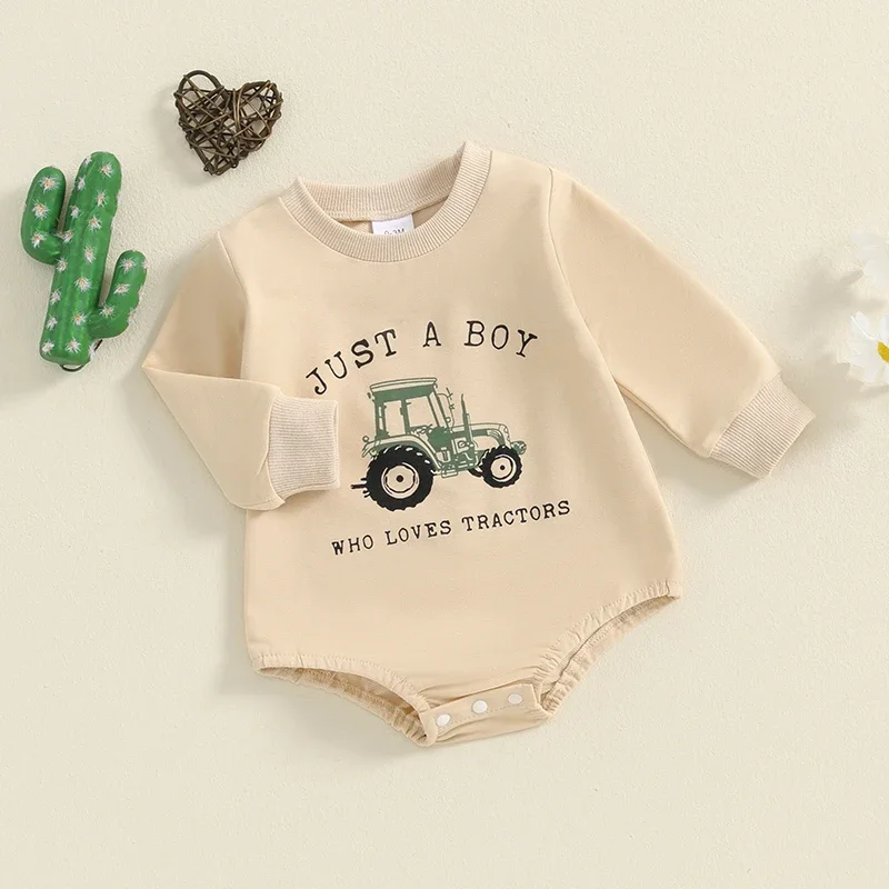 

Baby Boy Sweatshirt Romper Casual Letter Tractors Print Toddler Long Sleeve Jumpsuit Newborn Spring Autumn Clothes