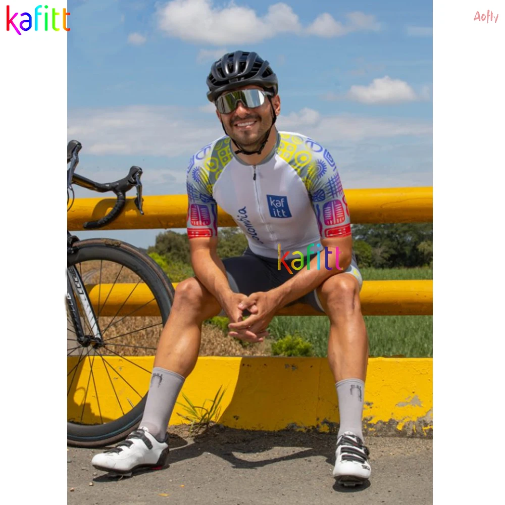 Colombia Men's Triathlon Kafitt Cycling Jumpsuit Couple Set Women's Clothing Promotion White Cyclist Set Short Sleeve