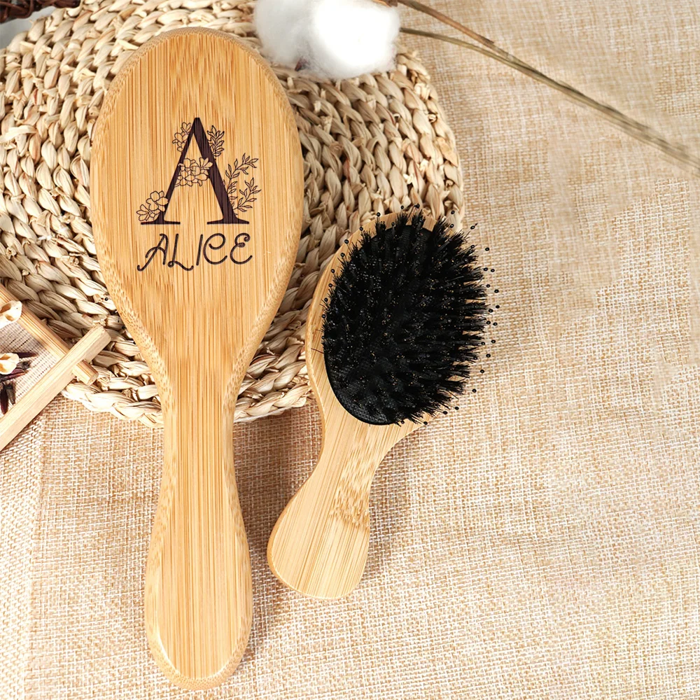 Custom Boar Bristle Natural Bamboo Hair Brush Air Cushion Hairbrush Detangling Scalp Massage Comb Salon Barber Styling Tools image 2