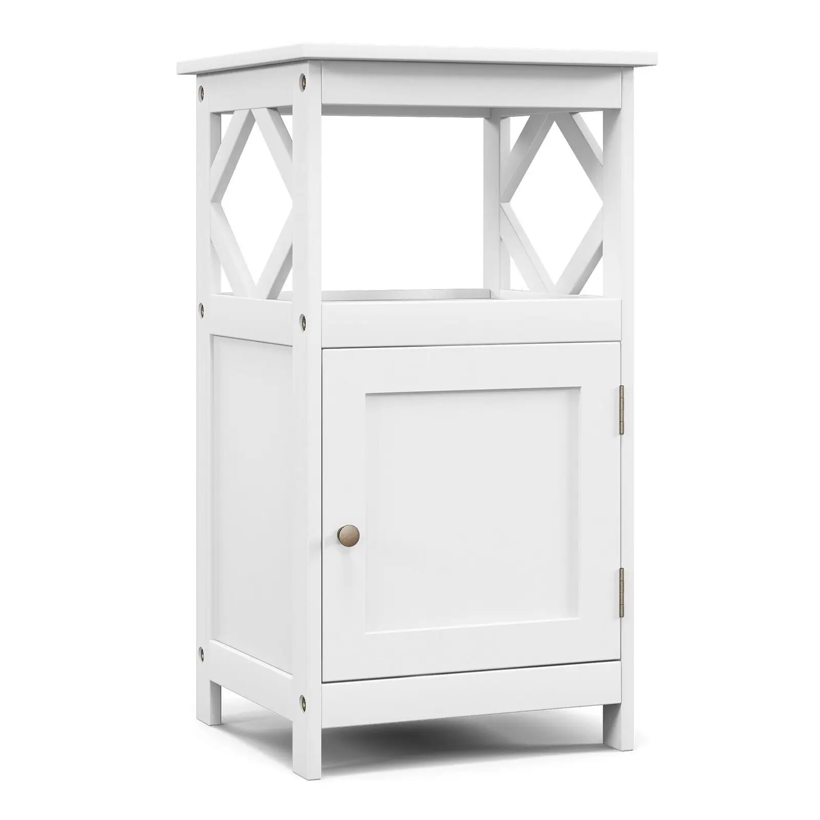 ERGOMASTER Bathroom Floor Cabinet Single Door Storage Organizer Cabinet W/ Open Compartment