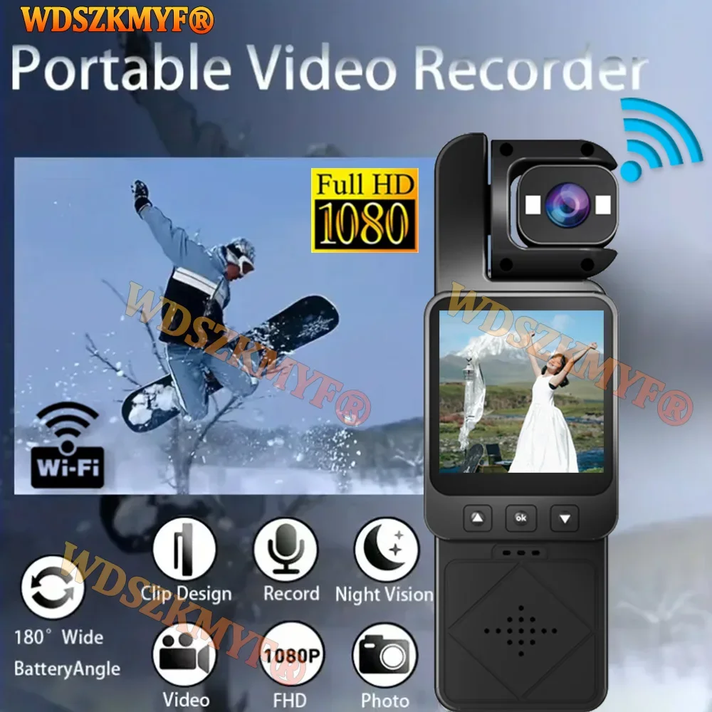 كاميرا الحركة واي فاي لاسلكية 180 °   كاميرا صغيرة محمولة باليد 1080P HD كاميرا يمكن حملها بالجسم للرؤية الليلية كاميرا الحركة الخارجية