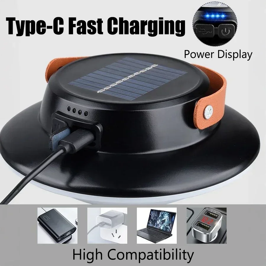 Oplaadbare LED-campinglamp op zonne-energie / USB 3-modi Wit licht Draagbare lantaarns Buitentent Hanglamp Noodwerklamp
