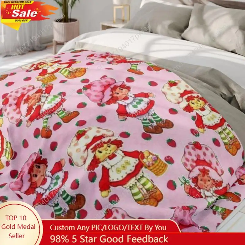 Soft Funny Throw Blanket Strawberry Shortcake Vintage Blanket,1 Count Comfortable Throw,Creative Bedding Custom Blankets