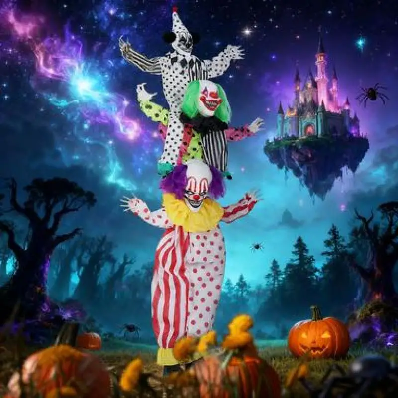 Clown Clown taille Décorations effrayantes Eerie Cheveux Clown Halloween Taille réelle Halloween Clown animé avec yeux lumineux rouges, S