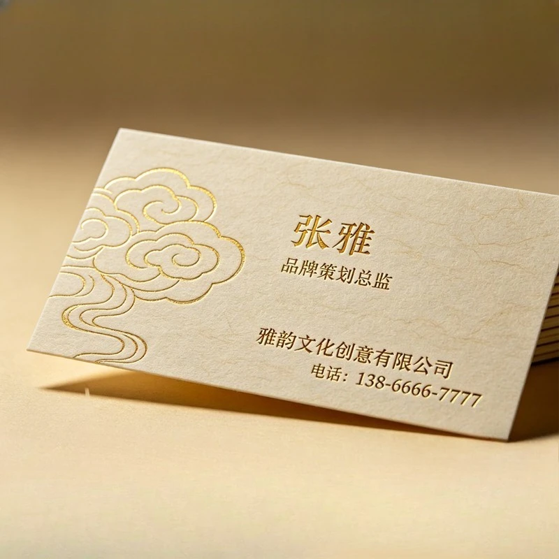 Custom High-quality 500gsm Cotton Paper White Hot Gold Stamping Business Card Personalized Luxurious Business Card Custom