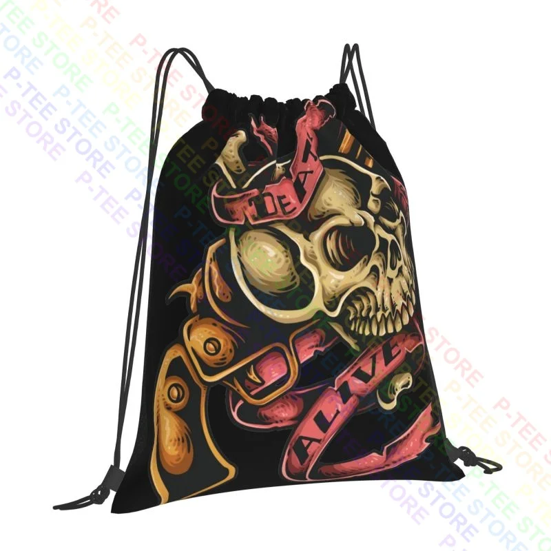 Death Or Alive Skullprinted Punk Goth Drawstring Bags Gym Bag Travel Schoolbag Sports Style School Sport Bag