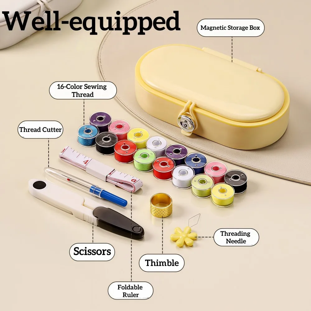 Multifunctional Sewing Kit with Magnetic Storage Box Thread Remover Sewing Tools Position locked Portable Home Mending Tool