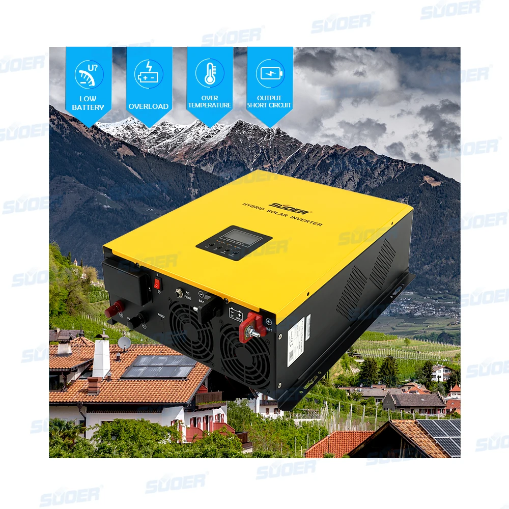 48 فولت 220 فولت تيار مستمر إلى التيار المتناوب 5KVA موجة جيبية نقية Mppt العاكس منخفضة التردد الهجين الشمسية العاكس