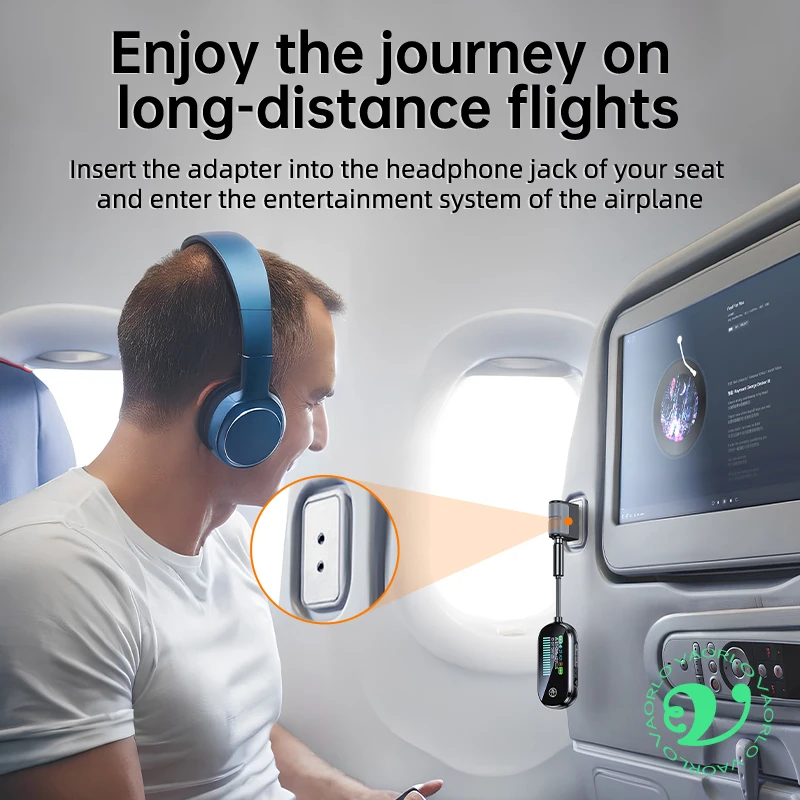 2 In 1 Bluetooth 5.4 Transmitter Receiver Stereo 3.5mm AUX Airplane Audio Wireless Adapter Mic for TV PC Headphone Car Aircraft