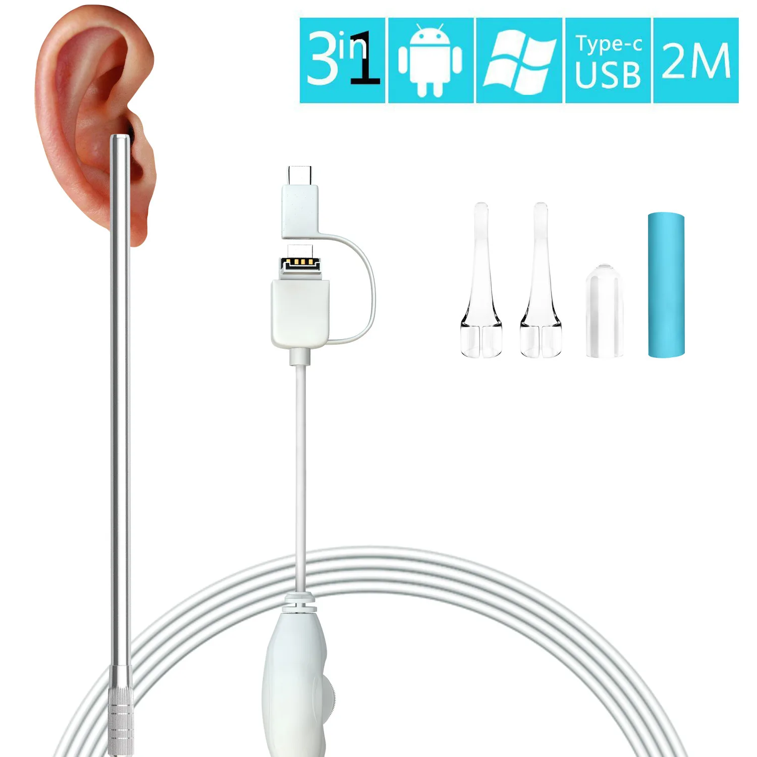 3 in 1 Ear Scope Cleaner Endoscope Video Otoscope Veterinary Visual 5.5mm Otoscopio Medico USB Android Phone Baby Earpick Camera