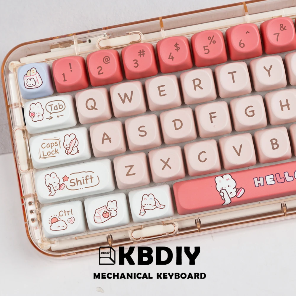 KBDiy 143 Keys/Set Shopping Rabbit Keycaps for Mechanical Keyboards Gaming PBT SOA Profile Cute Pink Keycap DIY Custom for MX