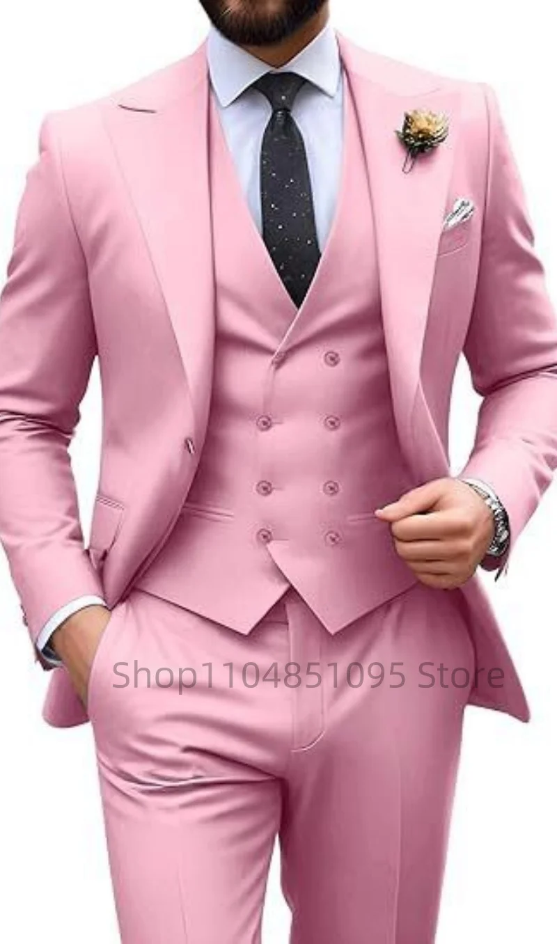 

Elegant 3piece Suit for Men Peak Lapel Blazer Vest and Pant Set Stylish Tuxedo Suits for Men Wedding Dresses Business Banquet