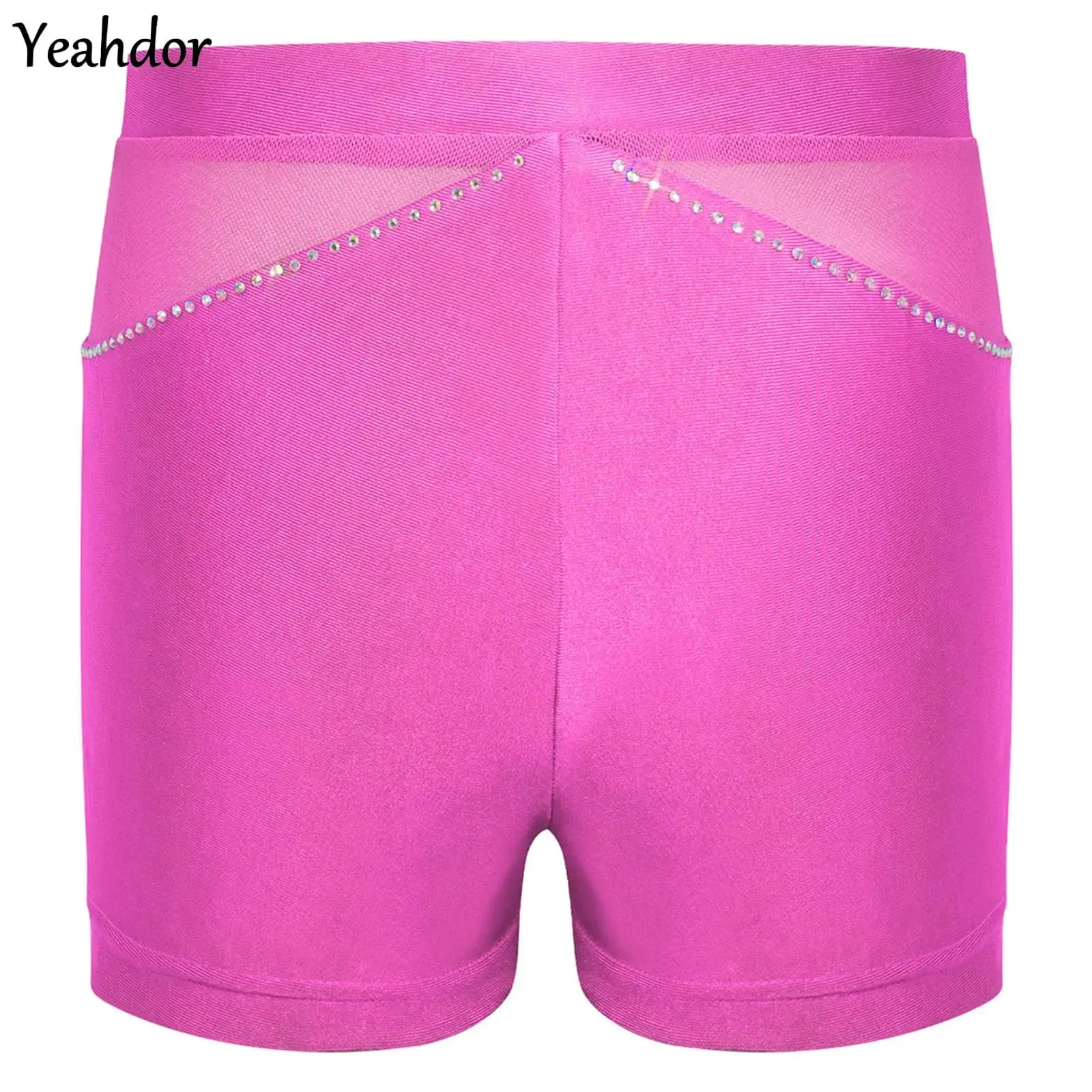 

Teen Girls Dance Shorts Rhinestone Ballet Yoga Shorts Figure Skating Bottoms High Elastic Mesh Athletic Gymnastics Dance Shorts