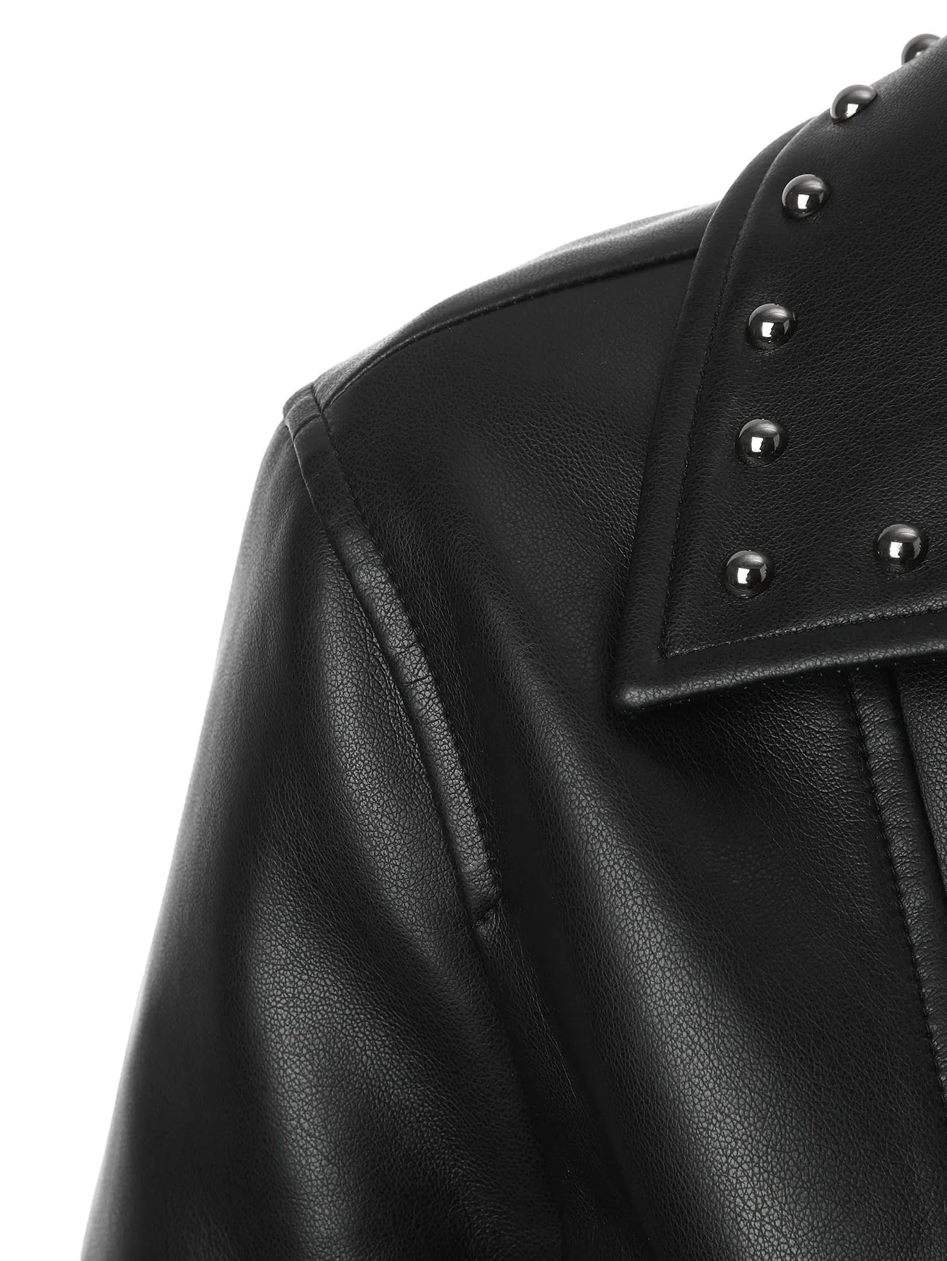 سترة Rock Chic من الجلد النباتي - معطف بياقة واقفة متعدد المرصع، مقاس نحيف وحزام قابل للتعديل على طراز راكبي الدراجات (أونيكس) ⚡