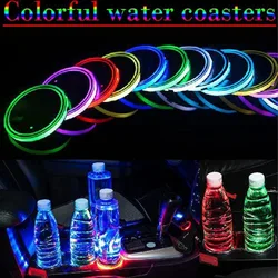 2PCS 7Colors Car LED Luminous Water Cup Pad Auto Cup Bottle Holder Coaster Anti-slip Pad Mats Interior Atmosphere Light Decor