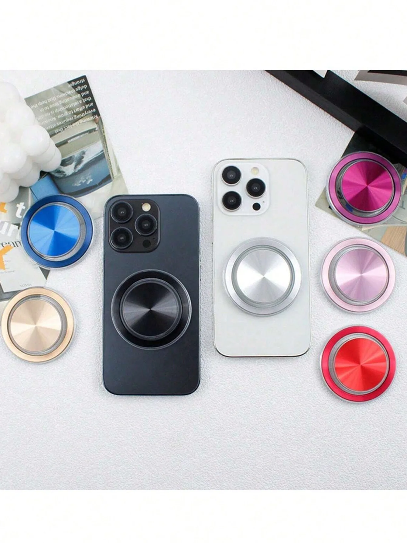 

Magnetic Pop-Socket Phone Stand — Electroplated, CD-Patterned Transparent Grip — Retractable Air-Cushion Style Lazy Stand