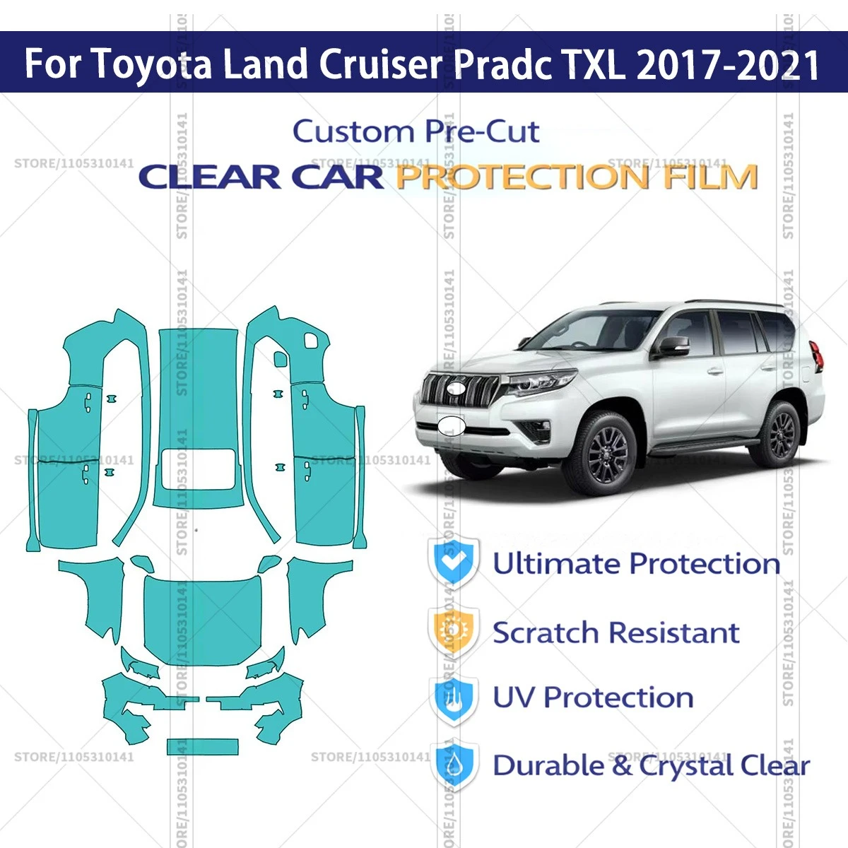 For Toyota Land Cruiser Pradc TXL 2017-2021 Pre-Cut Paint Protection Film PPF Transparent Car Film Automotive PPF Full Vehicle