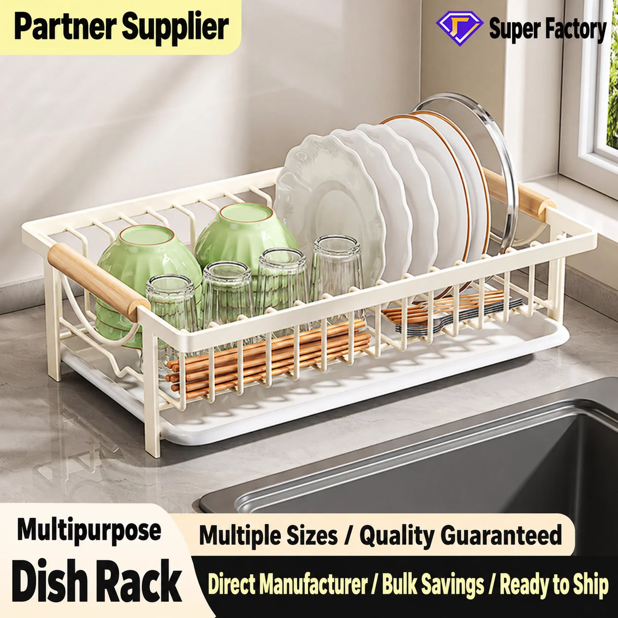 Meal Prep Organizer - Kitchen Dish Drying Rack, Dish Rack