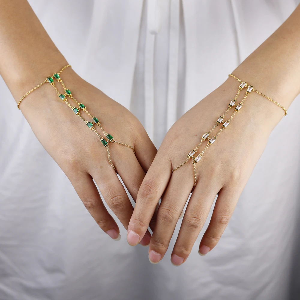 2025 New best-selling double-row inlaid tricolor zircon chain ring bracelet integrated fashion women's bracelet jewelry.