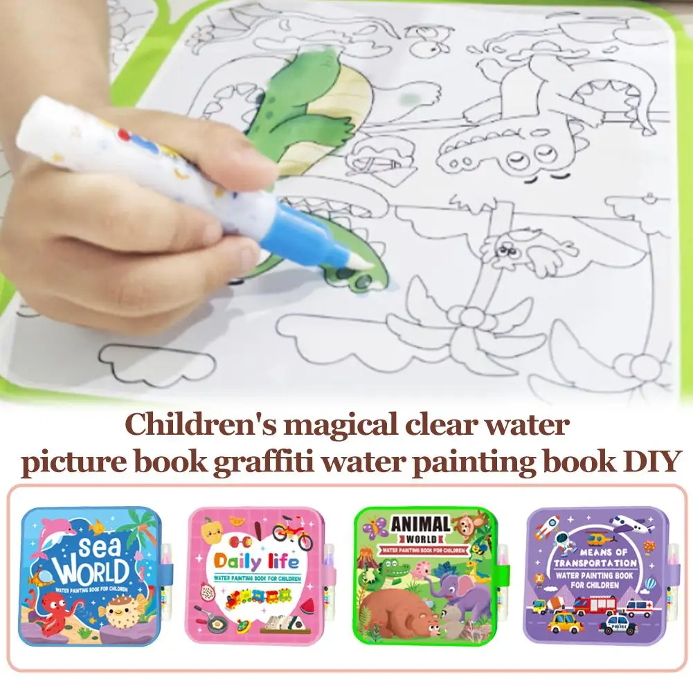 Kids Magic Water Schilderen Boek Herbruikbare Water Graffiti Boek Dier/Zee/Transport Thema Onderwijs Speelgoed Water Pen Art Supplies