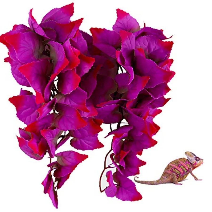 【Productos en stock】Paquete de 2 plantas colgantes de seda realistas para terrarios de reptiles, decoración artificial rosa no tóxica, hábitat seguro para reptiles con barba