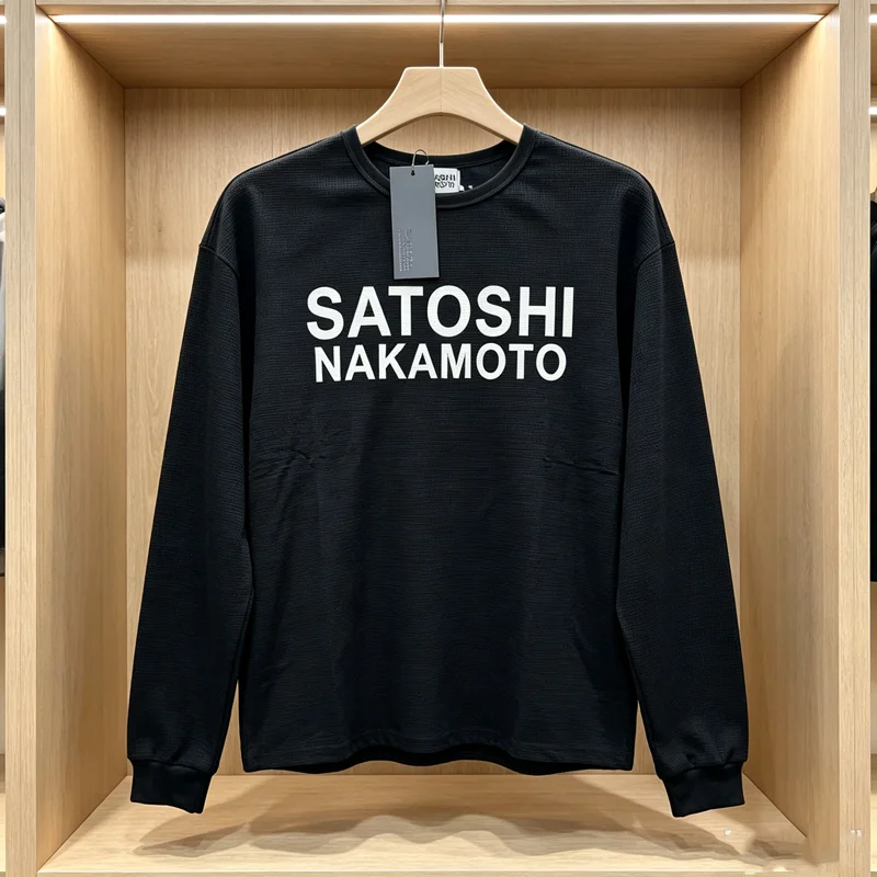 Big Print Label Satoshi Nakamoto Waffle T Shirt Men Women Quick Dry Loose Breathe High Quality Long Sleeve T-shirt Tops Tee