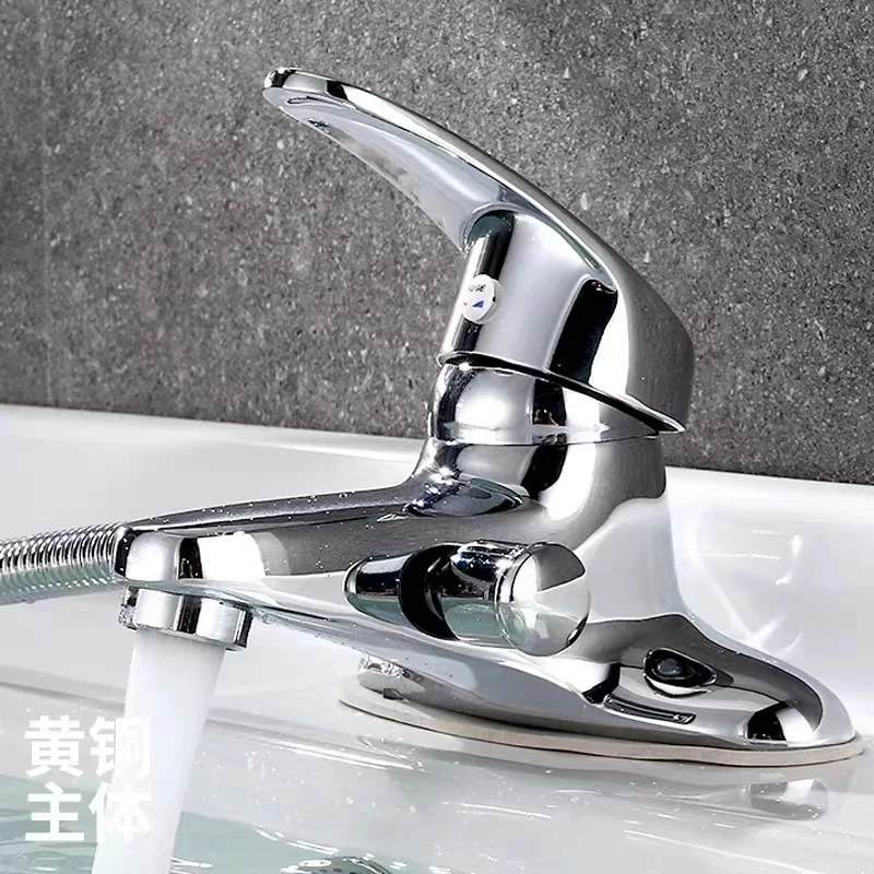 Wash basin with hot and cold faucets, double hole, three hole bathroom washbasin, all copper faucet with shower head