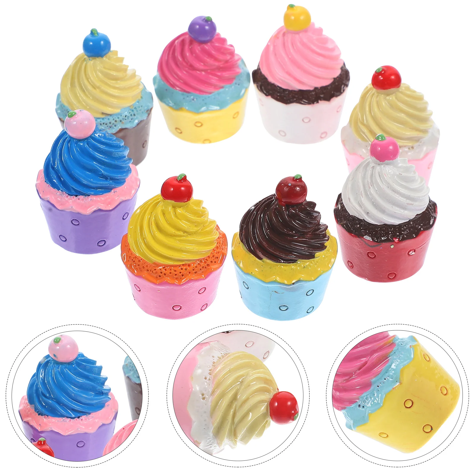 

8pcs Simulation Cupcake Keychain Charms Resin DIY Crafts Accessories Fridge Magnet Decor Dessert Cake Ornament Gift