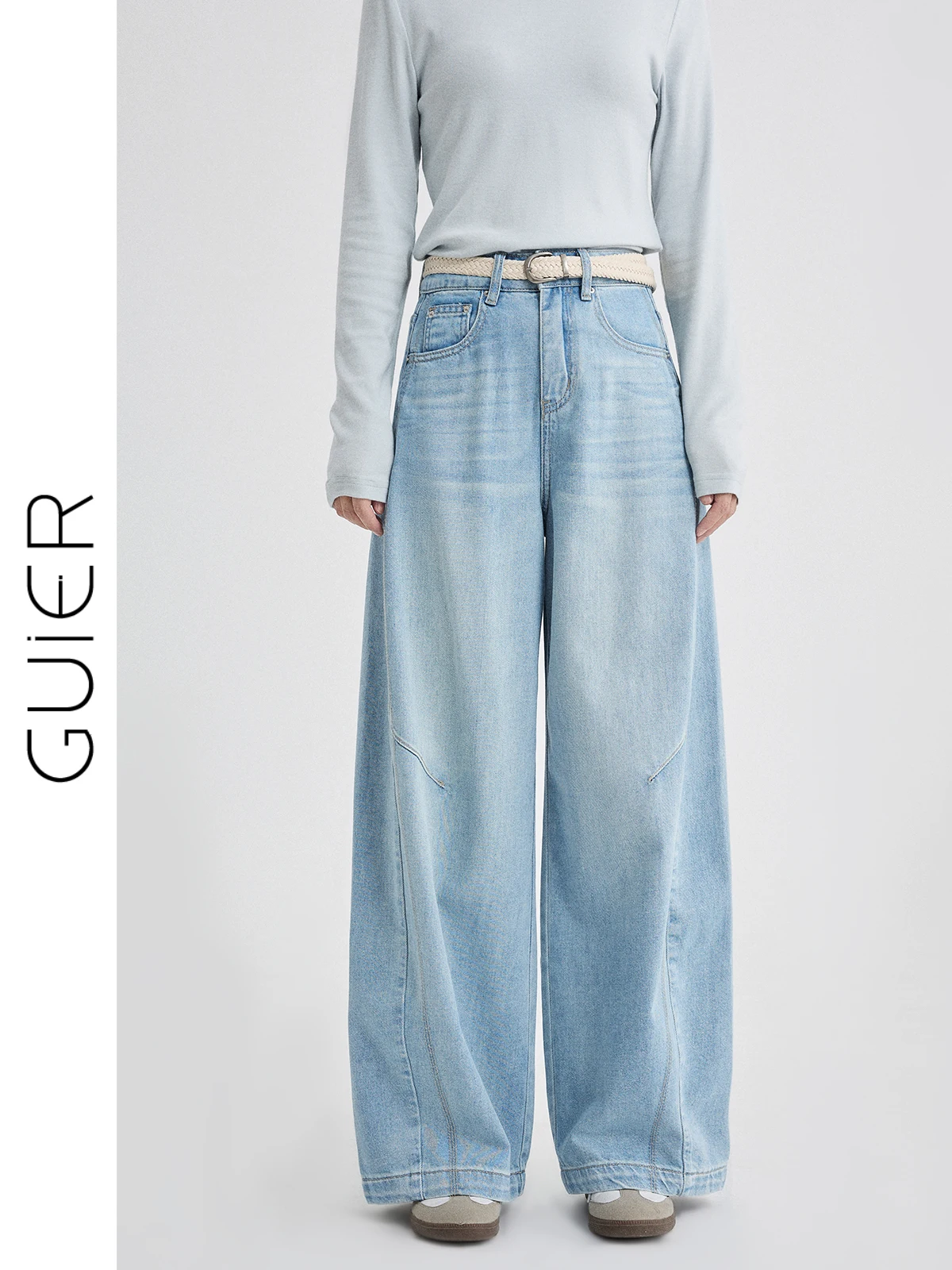 

Синие женские джинсы с высокой талией и широкими штанинами, новинка весны 2026, свободный крой, универсальные, прямые, из денима