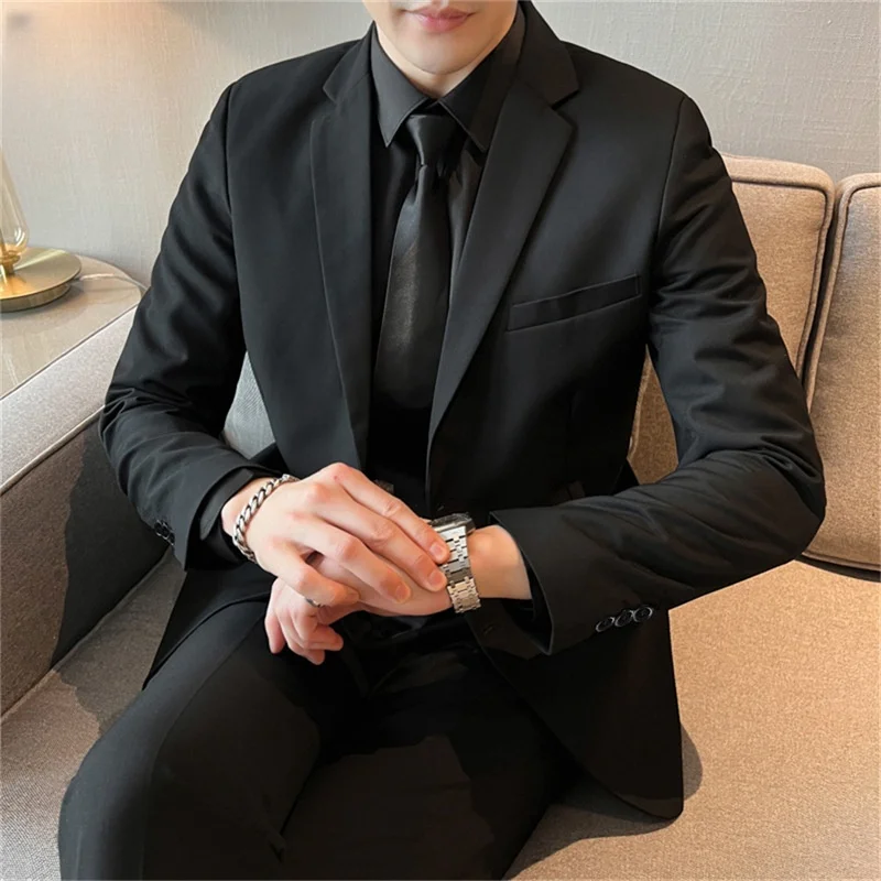 

Solid Color Suit Fashion Business Wedding Gentleman Men's Full Professional Interview Interview Formal Casual Blazer+Pants Suit